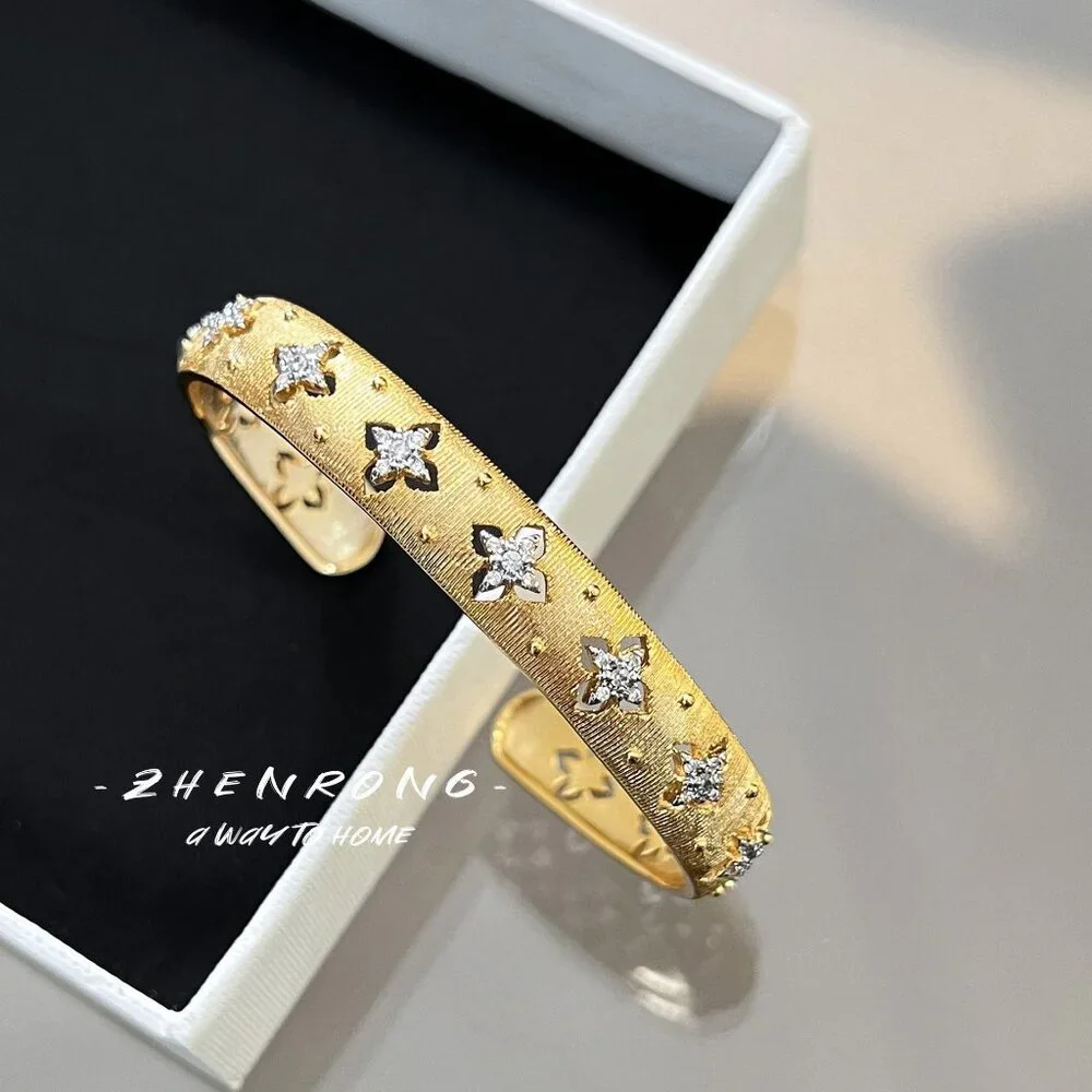 Women’s Vintage Gold Plated Cuff Bracelet Openwork Rhinestone Statement Jewelry